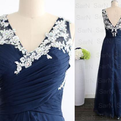 Navy Blue Long Prom Dresses, Couture Dark Navy V..