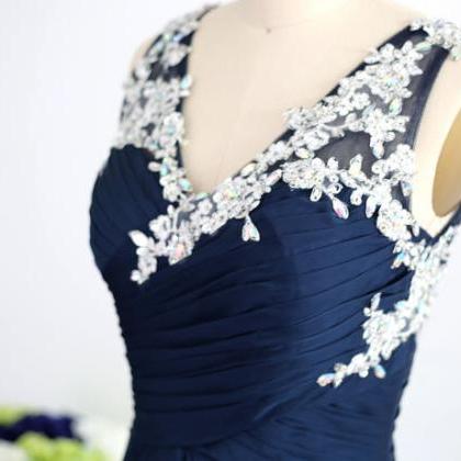 Navy Blue Long Prom Dresses, Couture Dark Navy V..