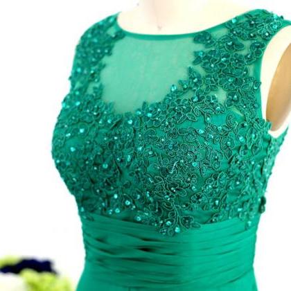 Green Long Prom Dresses, Custom Straps Green Lace..