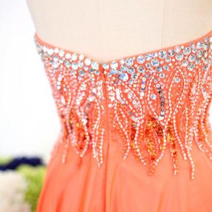 Orange Long Prom Dresses, Custom Orange Strapless..