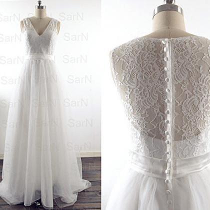 Romantic Bridal Dresses, Straps V Neck Lace Tulle..