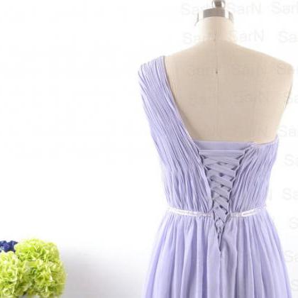 Lavender Prom Dresses, Custom One Shoulder Chiffon..