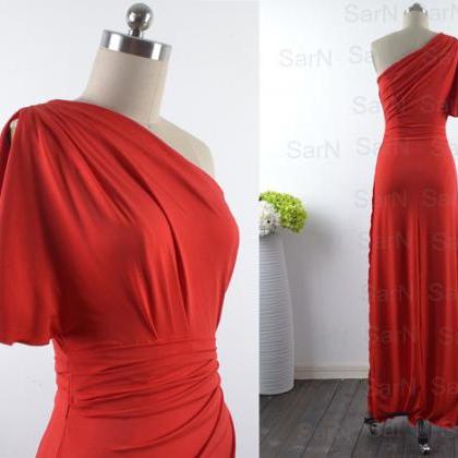 Red Evening Gown, One Shoulder Jersey Red Evening..