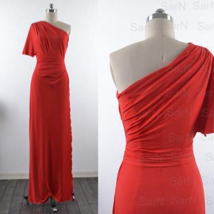 Red Evening Gown, One Shoulder Jersey Red Evening..