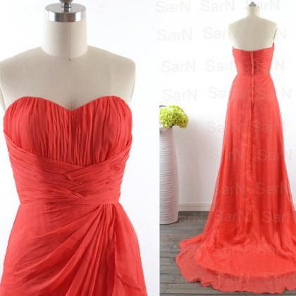 Red Chiffon Evening Dresses With Silt, A Line Red..