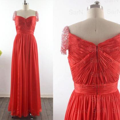 Red Prom Dresses, Custom Cap Sleeves Sweetheart..