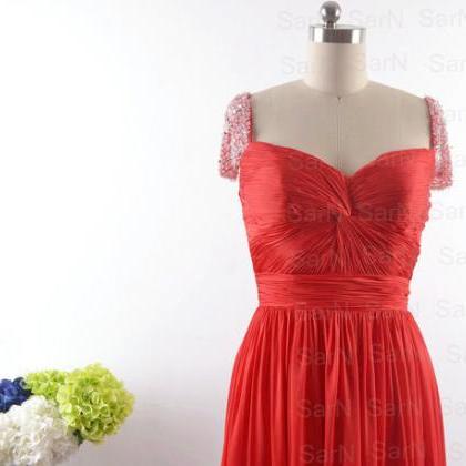 Red Prom Dresses, Custom Cap Sleeves Sweetheart..