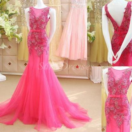 2015 Gorgeous Luxury Prom Dresses Pink Mermaid..