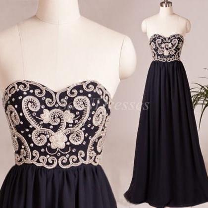 Sweetheart Beaded Prom Dress,black Chiffon Dress..