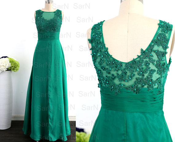Green Long Prom Dresses, Custom Straps Green Lace Chiffon Formal Dresses, Long Green Prom Gown, Lace Straps Formal Gown