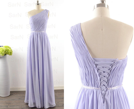 Lavender Prom Dresses, Custom One Shoulder Chiffon Lilac Formal Dresses, Long Lilac Bridesmaid Dresses, Long Wedding Party Dresses