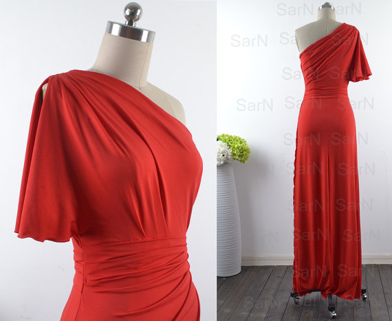 Red Evening Gown, One Shoulder Jersey Red Evening Dresses, Red Wedding Party Dresses, Jersey Formal Gown