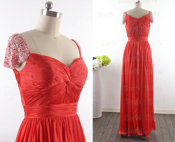 Red Prom Dresses, Custom Cap Sleeves Sweetheart Silk Formal Dresses, Long Red Formal Gown, Red Evening Gown