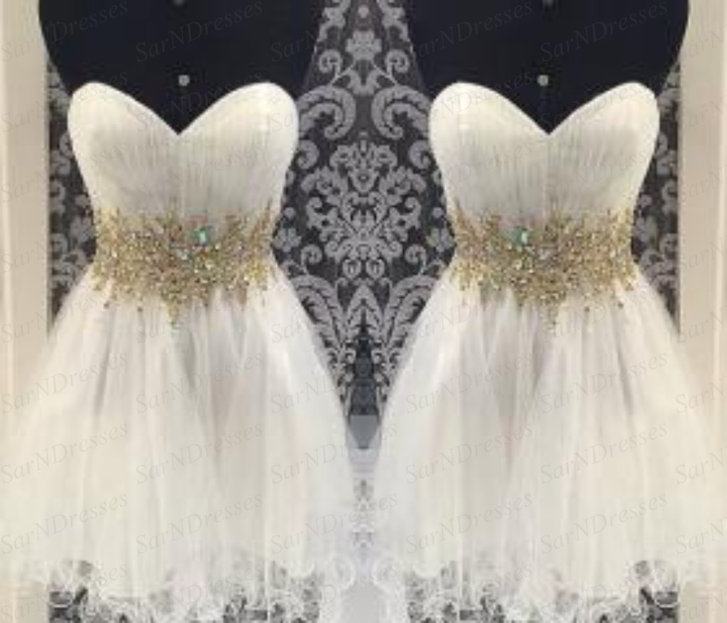 Custom Made A Line Short Sweetheart Neckline White Prom Dresses, Formal Dresses