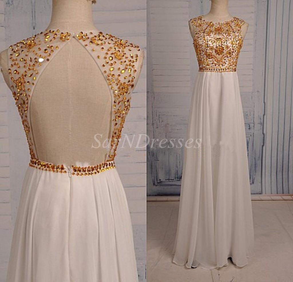 white n golden dress